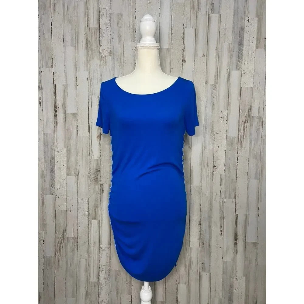 Ellie Tahari Women's XS Blue Size‎ Ruched Knee Length Short Sleeve Dress Casual